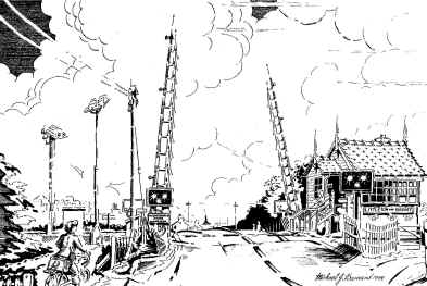 Michael J. Barnard sketch of the level crossing at Blackminster in 1979