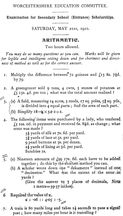 Examination paper (Arithmatic)