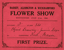 Badsey, Aldington & Wickhamford Flower Show, 1920. Object Drawing - Junior Boys, first prize.