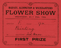 Badsey, Aldington & Wickhamford Flower Show, 1923. Painting, first prize.