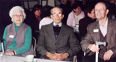 Mrs Julie Williams, aged 90, a teacher at the school from 1957 to 1967, with Fred Mason and Jim Brailsford.