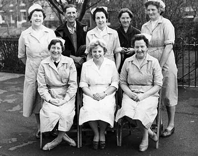 Badsey School kitchen staff and caretaker, 1964