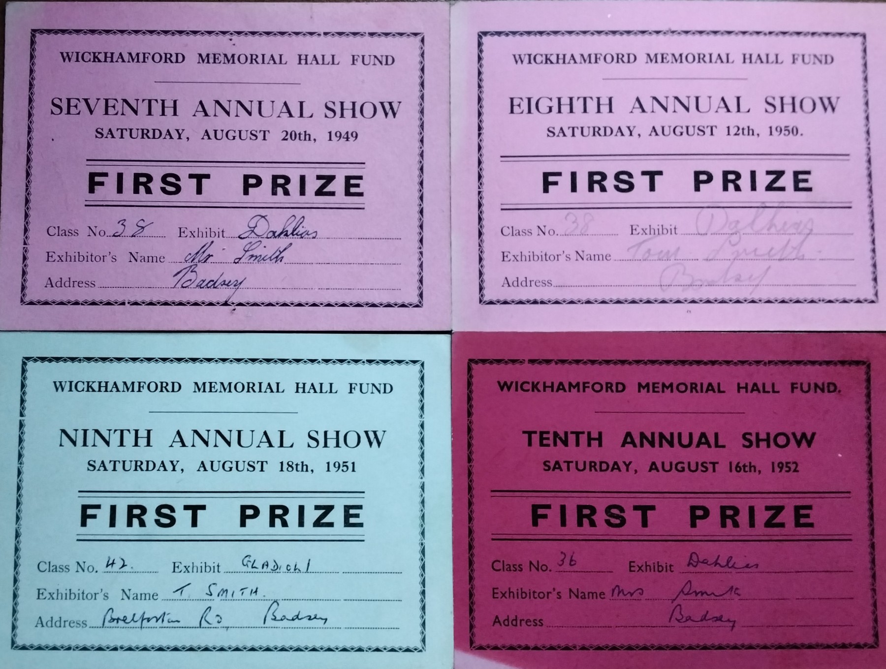 Wickhamford Flower Show Certificates