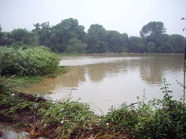 Aldington (3 of 3). This picture gives some idea of how much Badsey Brook grew in size. The large expanse of water is looking towards Aldington from Horsebridge on Badsey Road. Photo: Louise & John Sparrow.