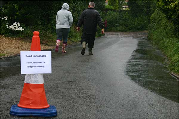 Badsey Lane (3 of 3). Rumours spread that the bridge along had Badsey Lane had been washed away. Fortunately, they were incorrect. Photo: Richard Phillips.