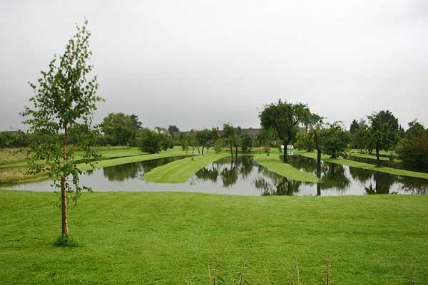 An orchard on Brewers Lane. The ancient ridge and furrow pattern has become an extraordinary lake. Taken Saturday morning. Photo: Richard Phillips.