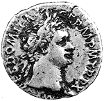 Denarius coin showing the Emperor Domitian 86-96 AD