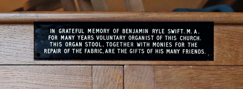 Organ stool - inscription detail.