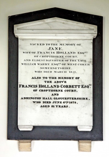 Memorial plaque in Cropthorne Church