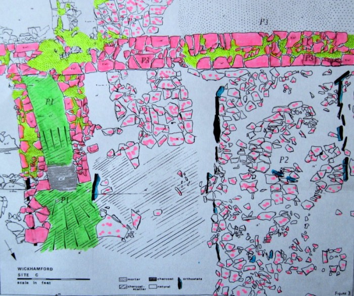 Site plan of one of the trenches dug in the archaeological excavation in 1967