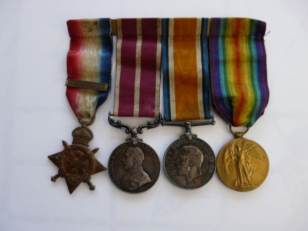 Sgt John Henry Coxs’ Great War Medals – the 1914 Star, Meritorious Service Medal, British War Medal and Victory Medal (courtesy of Christopher J. Cox).