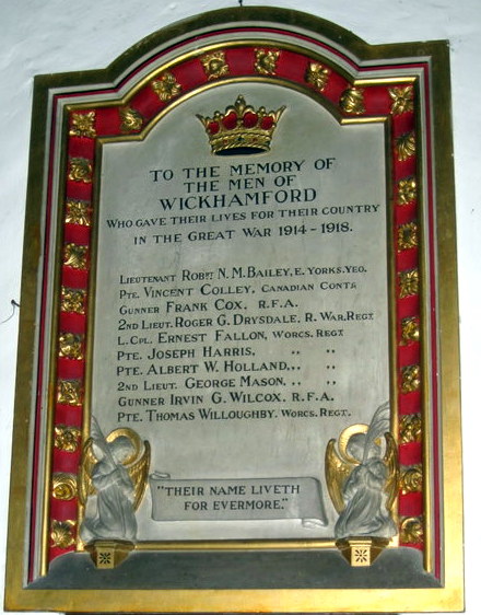 Roger Gillispie Drysdale’s name on the Memorial in Wickhamford Church