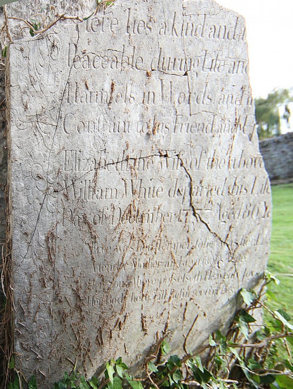 Headstone of William White (junior) and his wife, Elizabeth, in Wickhamford Churchyard