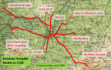 Evesham Turnpike routes in 1728.