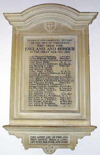 Memorial to the Dead of the 1914 - 1919 War, St James Church, Badsey