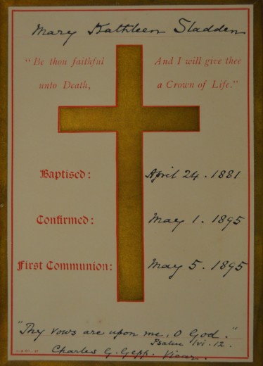 Kathleen Sladden Confirmation Certificate