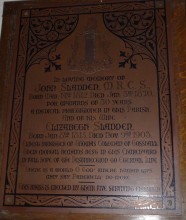 Memorial plaque for John and Elizabeth Sladden.